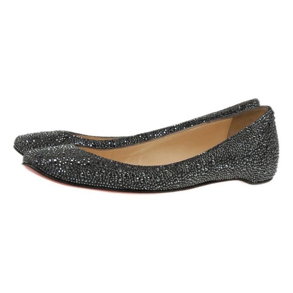 Christian Louboutin Black Strass Leather Gozul Ballet Flats 35 Swarovski gems - Picture 3 of 13